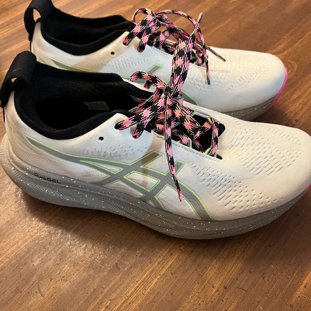 ASICS White and Gray Sneakers with Pink Accents excellent condition